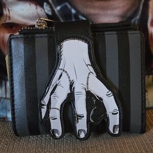 Hot Topic Black and Gray Striped Hand Design Wallet